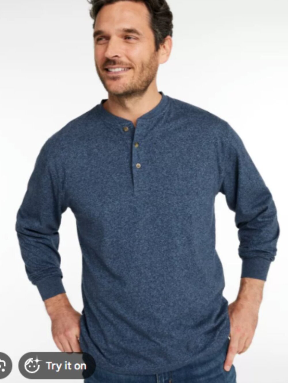 NWT LL Bean Carefree Unshrinkable Tee Long-Sleeve Henley Blue Size S